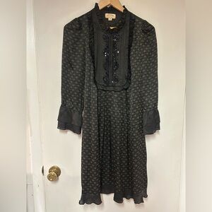 Converse 100% Silk Dress Black Ruffled Long Sleeve John Varvatos prairie tie